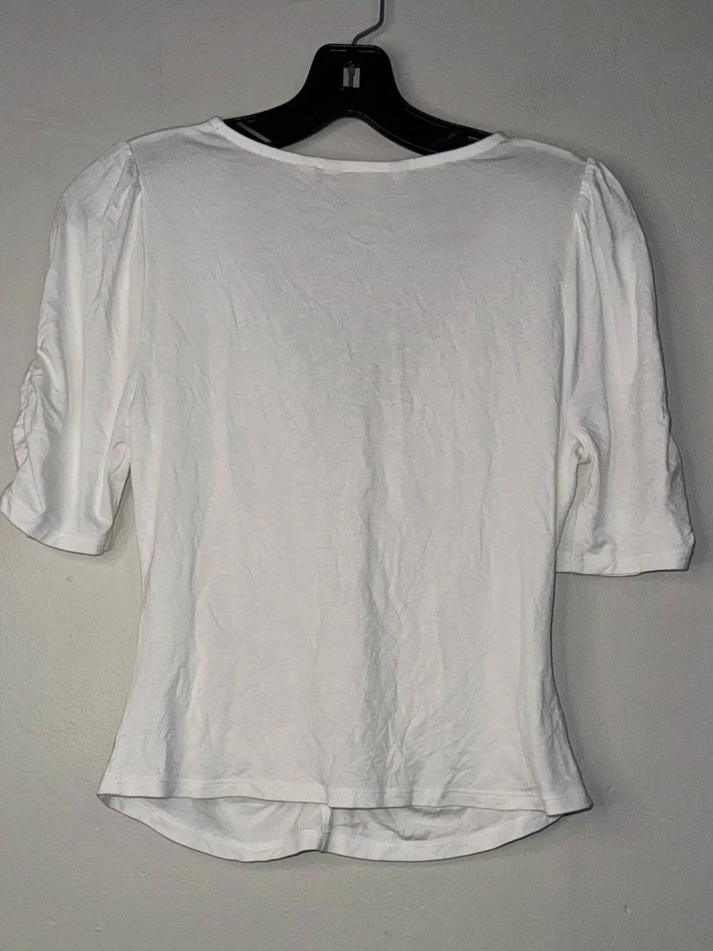 Boden White Ruched V-Neck Puff Sleeve Top